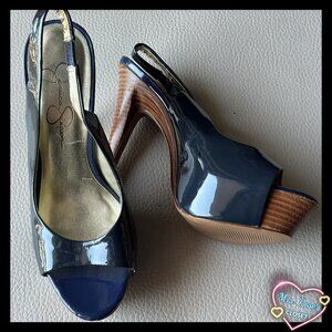 Jessica Simpson Peep Toe Slingback in Navy, size 6.5
